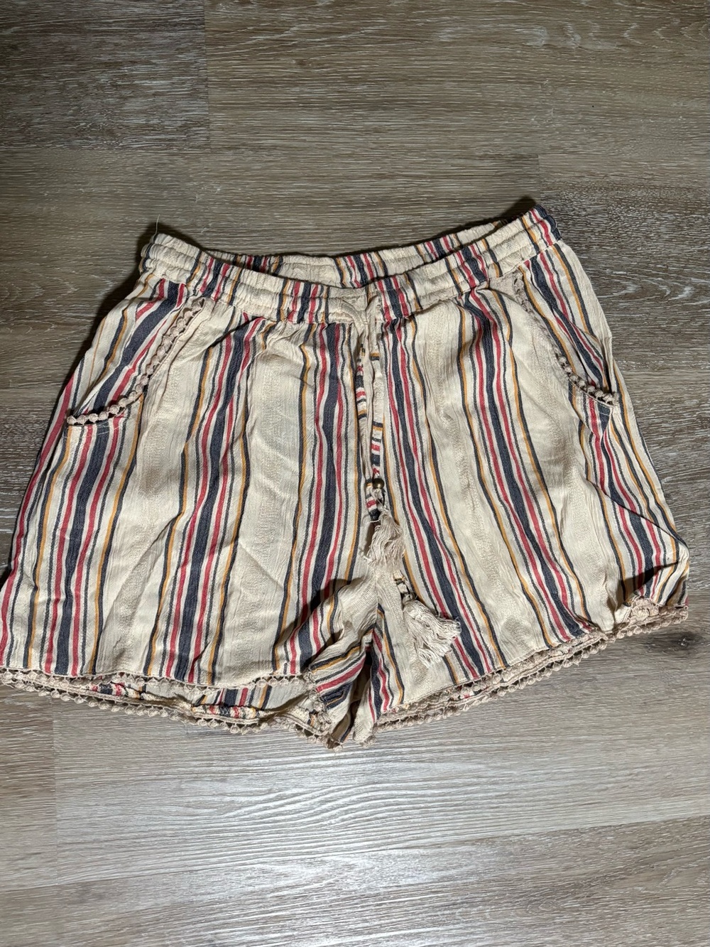 Angie Cream Shorts with Red & Navy Stripes. With pockets! Make an offer